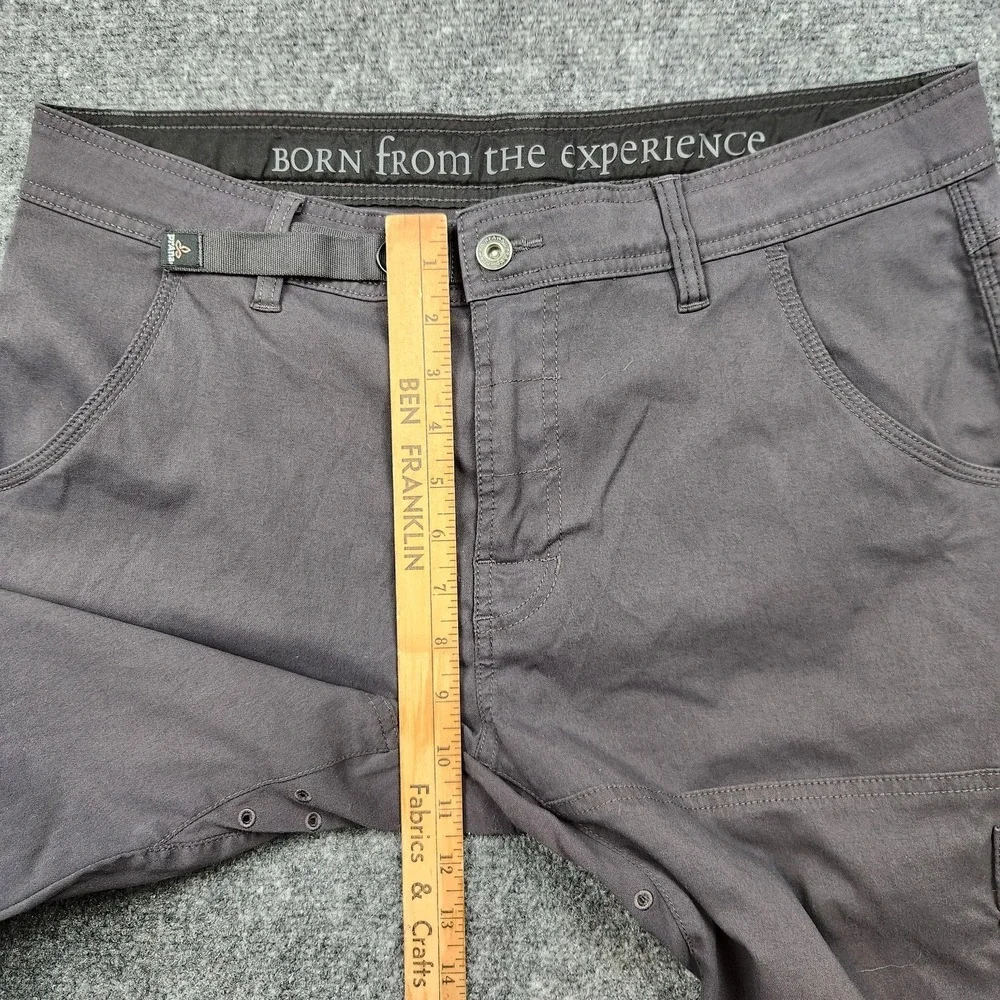Prana Stretch Zion Pants Mens 35‎ Gray Hiking Outdoor Cargo Nylon Snap Hem Trail